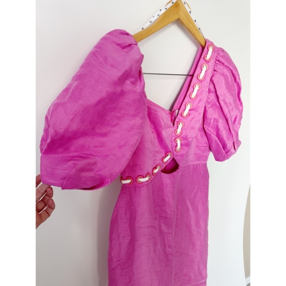 Aje Coda Eyelet Asymmetrical Pink Midi Dress 6 ( AU 10 ) - Picture 11 of 12